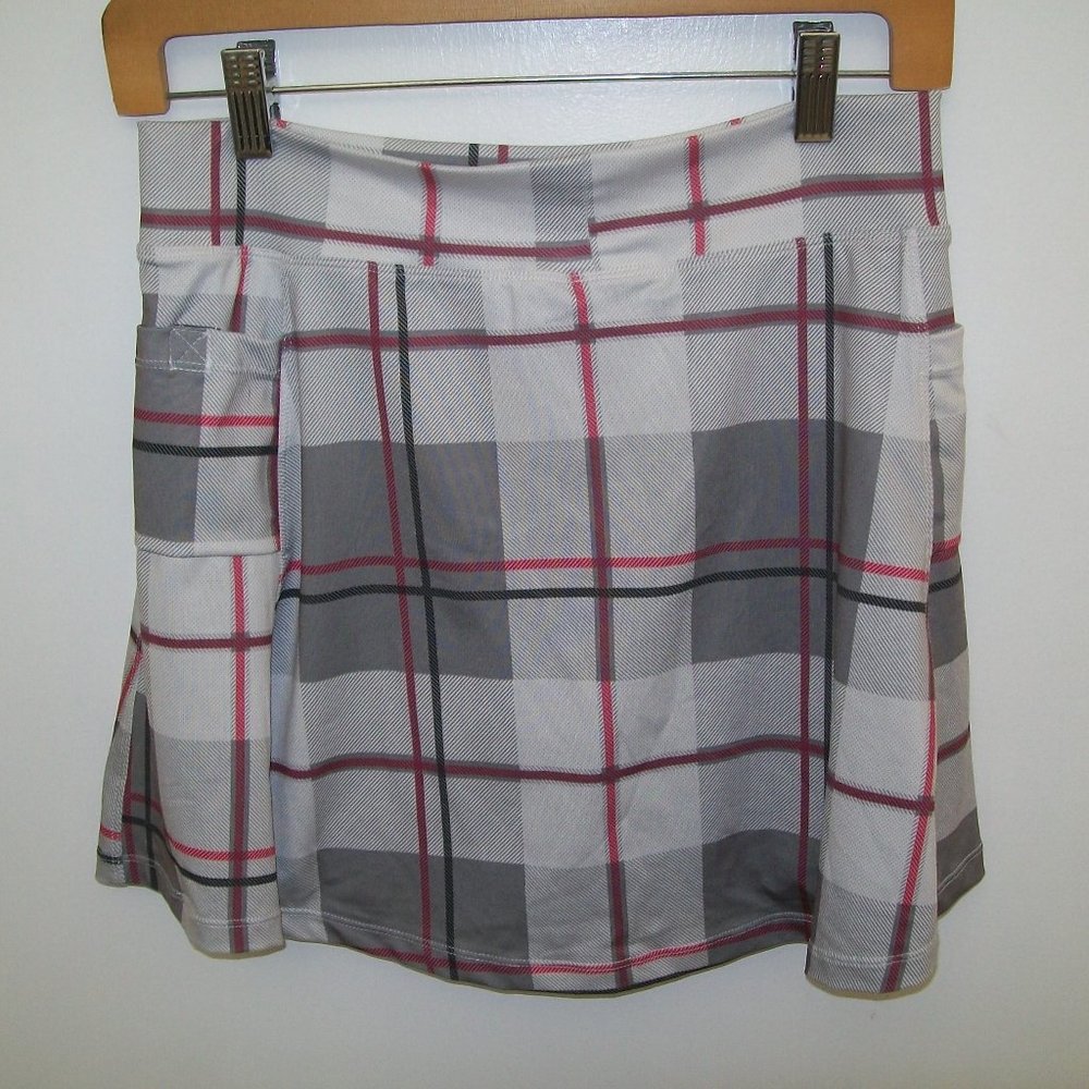 Running Skirts Womens Plaid SKORT Stretch Skirt & Briefs Athleisure 4-6 Gray Wht